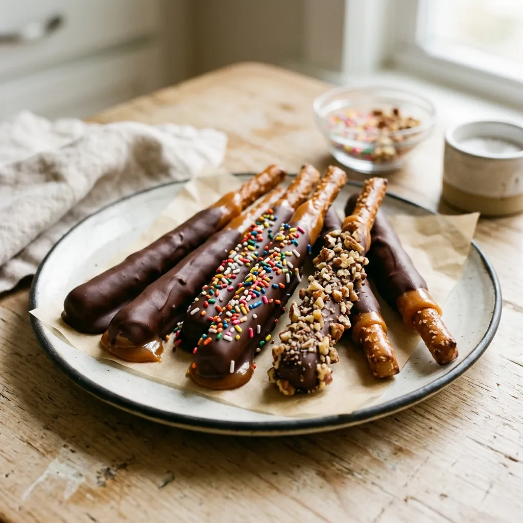 Caramel-Wrapped Pretzel Rods