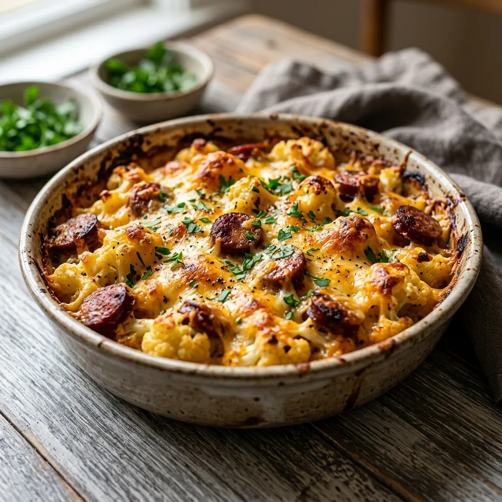 Cauliflower and Sausage Roast With Cheddar Cheese Recipe