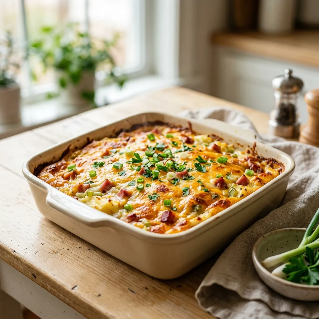 Cheddar Mashed Potato and Ham Bake Recipe