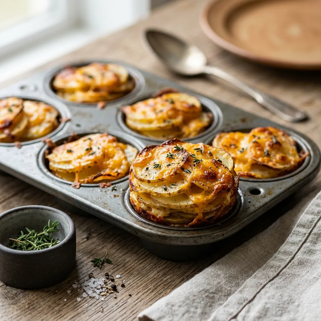Finished Cheesy Muffin Tin Potato Stacks Recipe dish