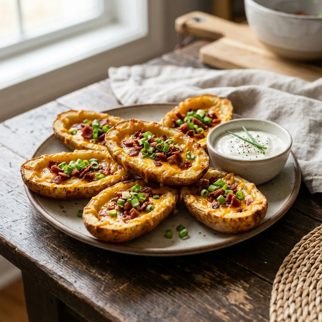 Cheesy Potato Skins With Vegetarian Bacon Bits