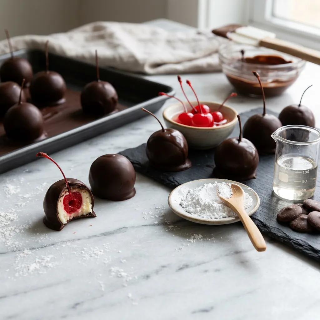 Cherry Cordials (Chocolate and Fondant Covered Cherries)