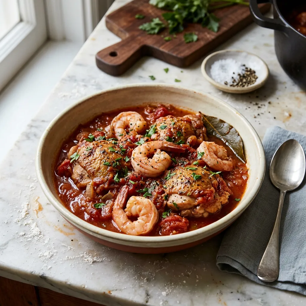 Chicken and Shrimp With Red Pasta Sauce