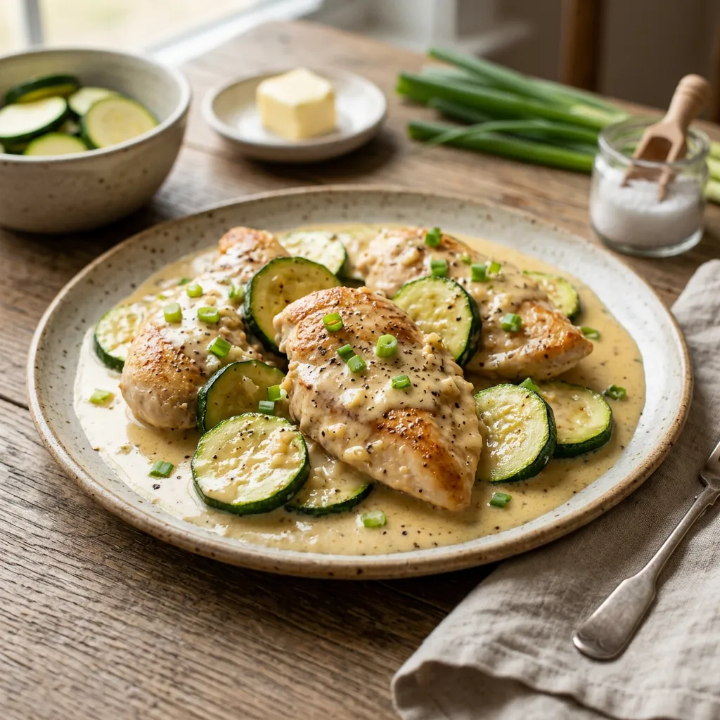 Chicken and Zucchini With Garlic Cream Sauce Recipe