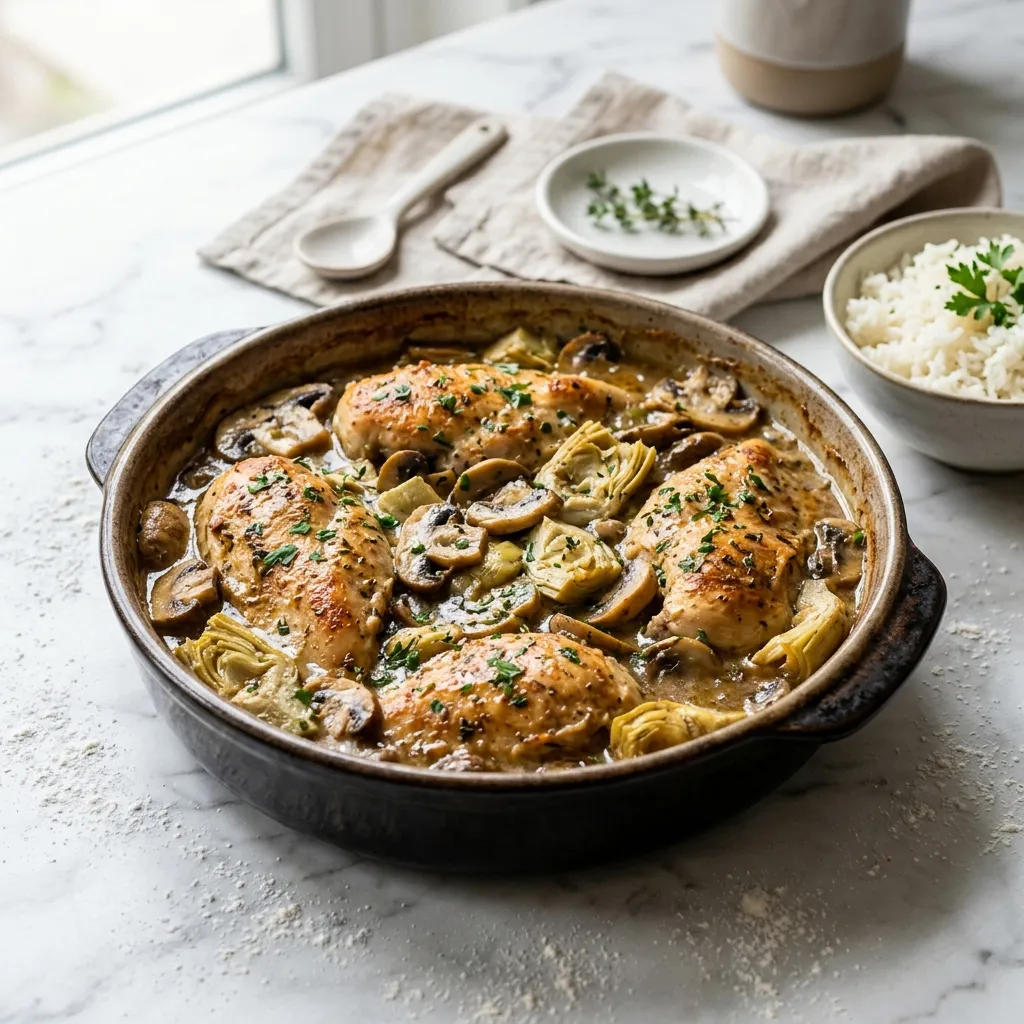 Chicken, Artichoke, and Mushroom Casserole