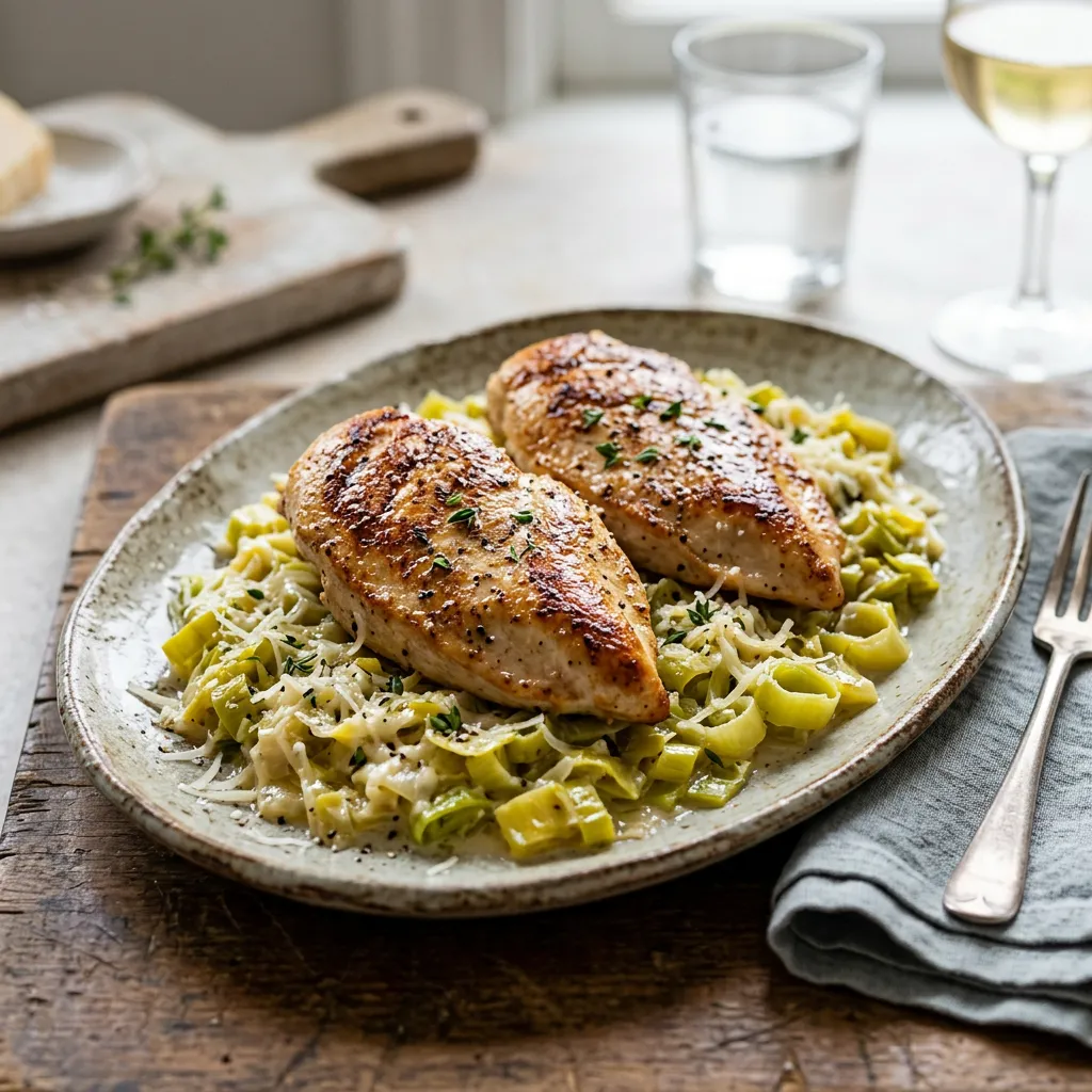 Chicken Breasts With Leeks and Parmesan Cheese