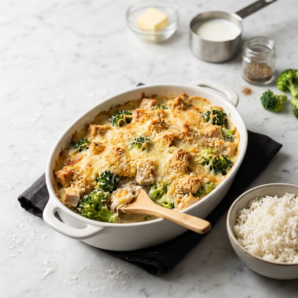 Finished Chicken Broccoli Casserole dish