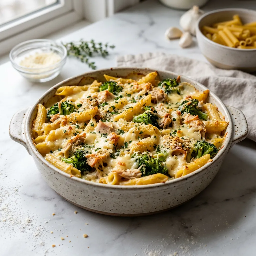 Chicken Broccoli Ziti Alfredo Bake