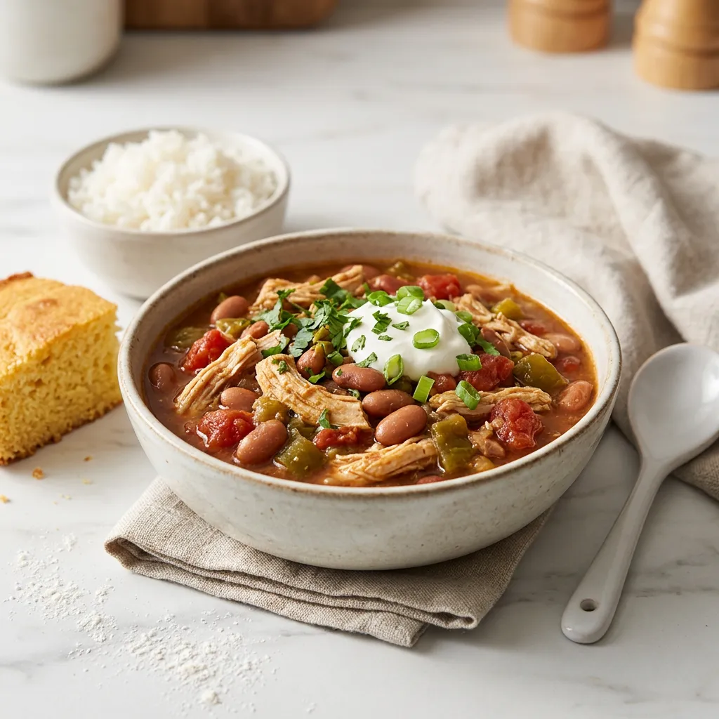 Finished Chicken Chili With Pinto Beans Recipe dish