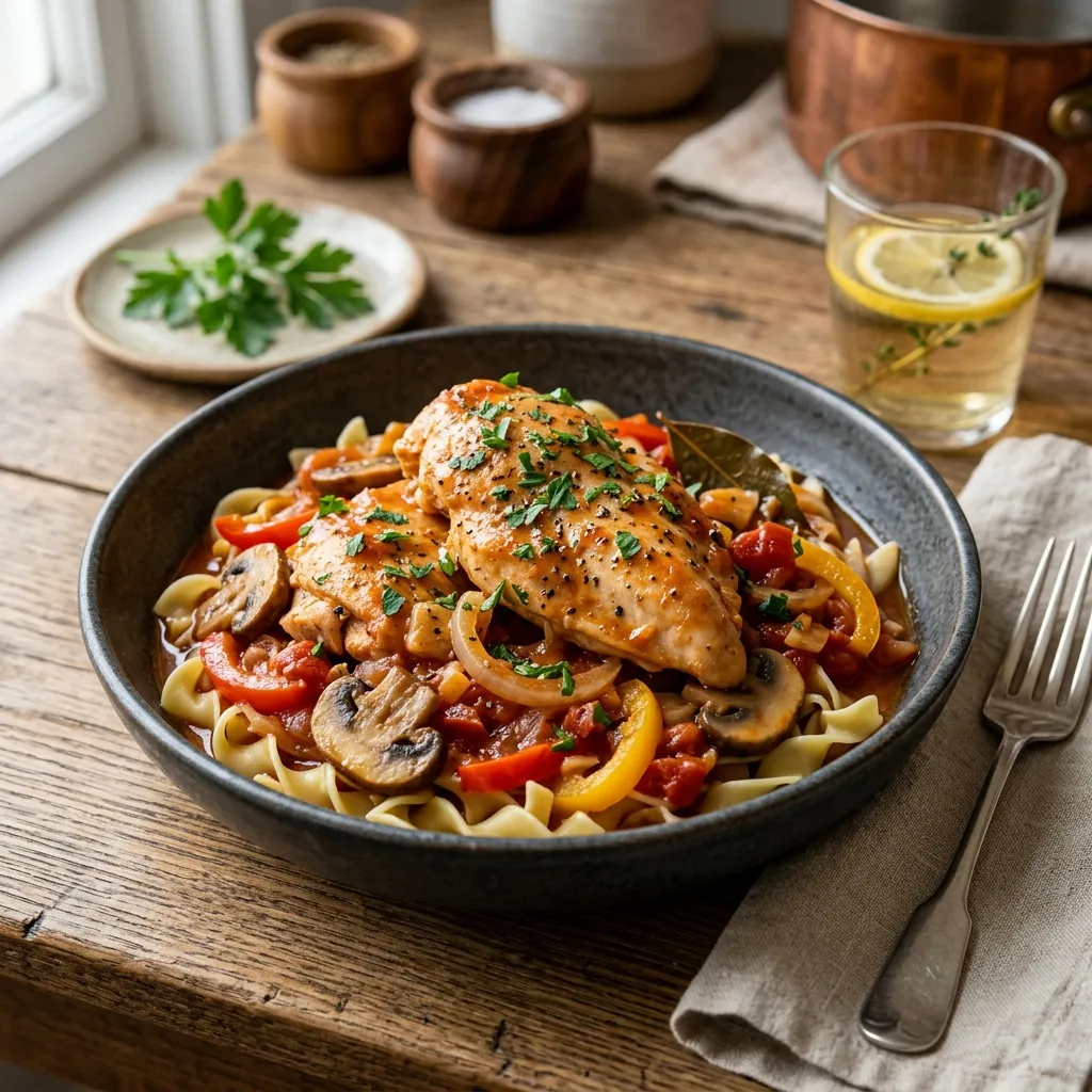 Chicken Marengo With Mushrooms, Garlic, and Tomatoes