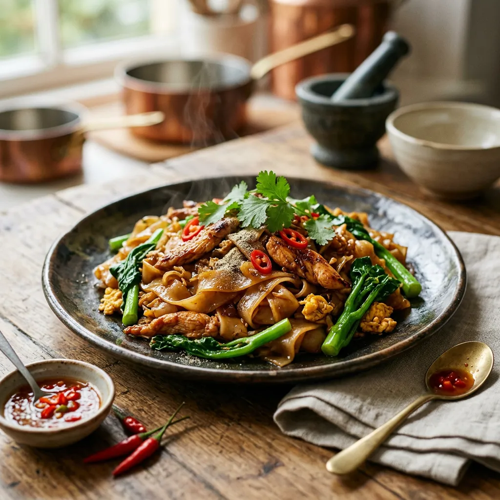 Chicken Pad See Ew (Broad Rice Noodles Fried With Soy Sauce)