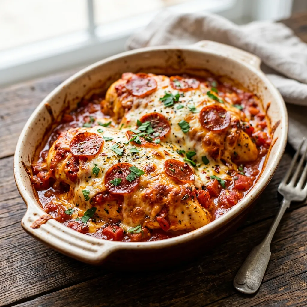Chicken Pepperoni Bake: Pizza in a Casserole