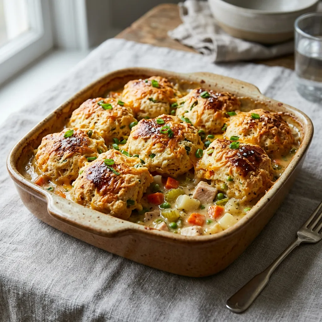 Chicken Pot Pie With Cheese Biscuit Topping