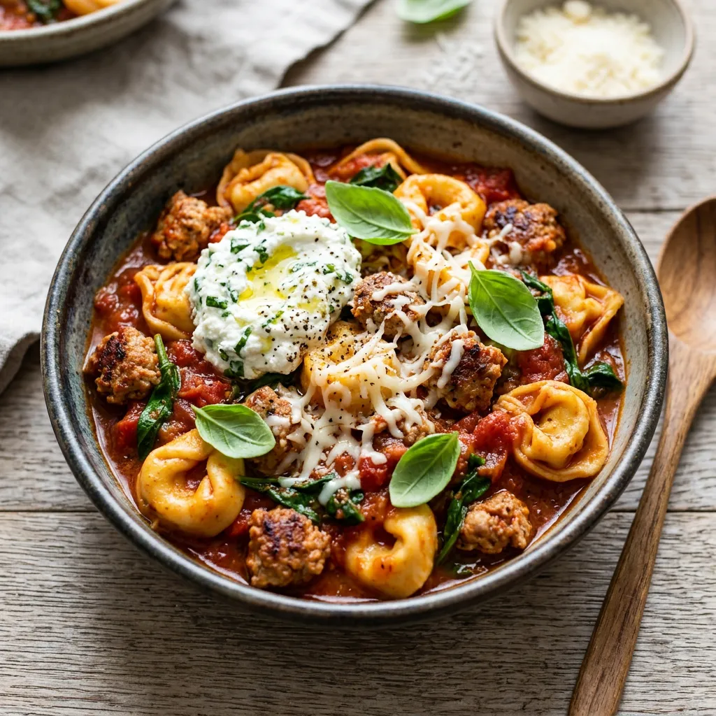 Chicken Sausage and Tortellini Skillet Pasta Bake