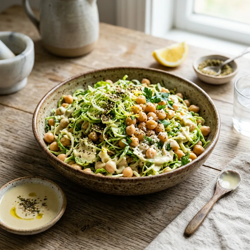 Chickpea and Brussels Sprout Salad With Tahini Dressing Recipe