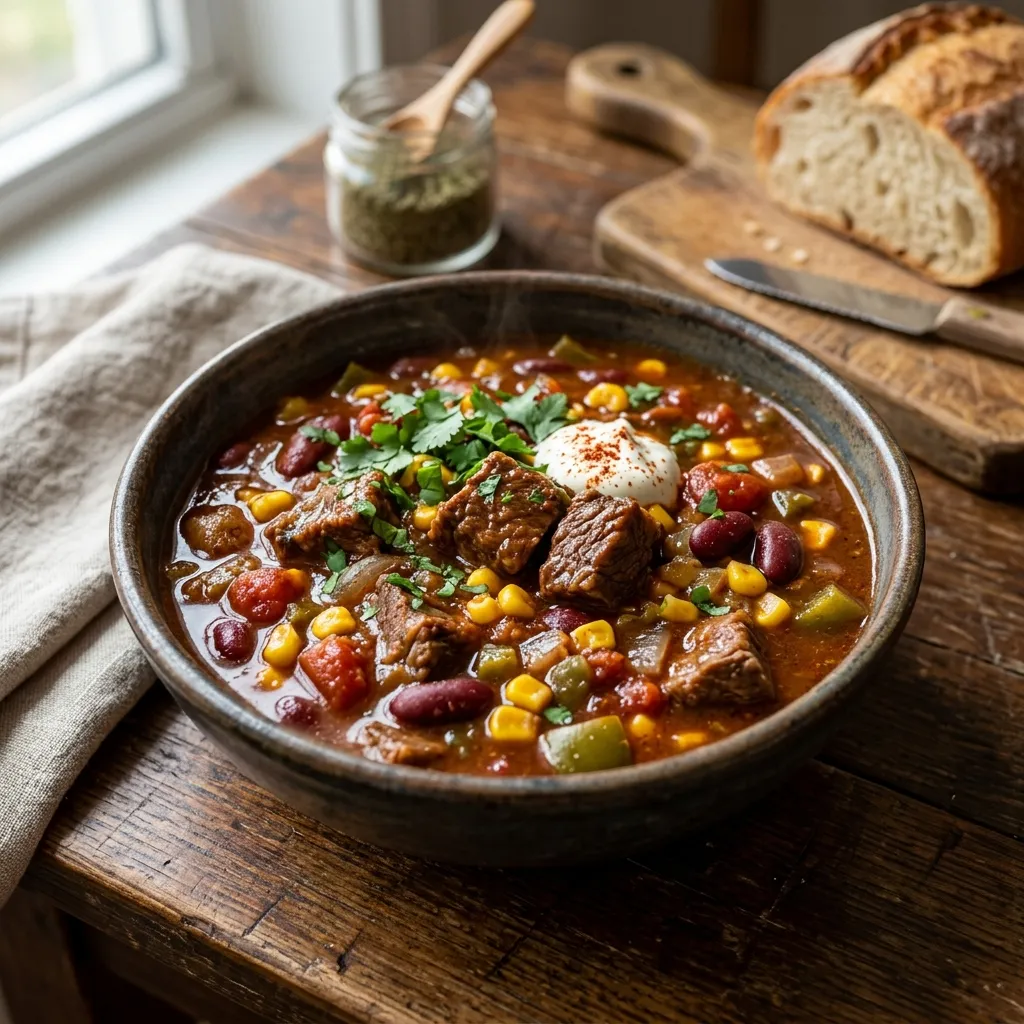 Chili Beef Stew With Beans and Corn