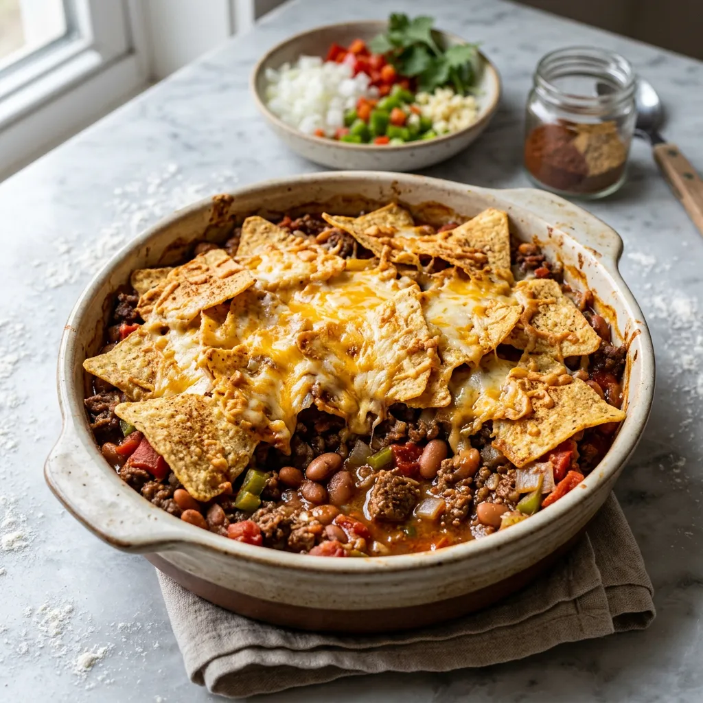 Chili Nacho Casserole With Ground Beef and Beans