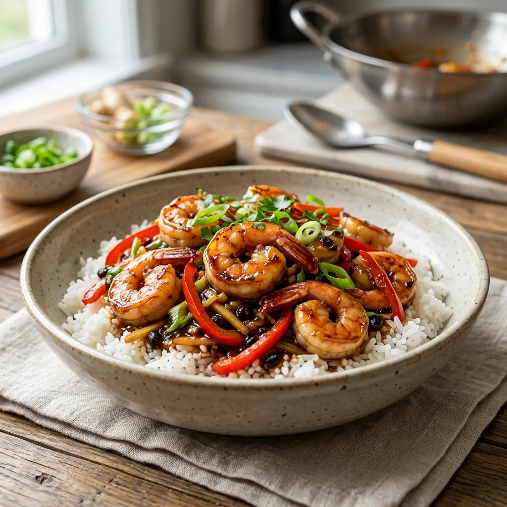Chinese Stir-Fry Shrimp in Black Bean Sauce
