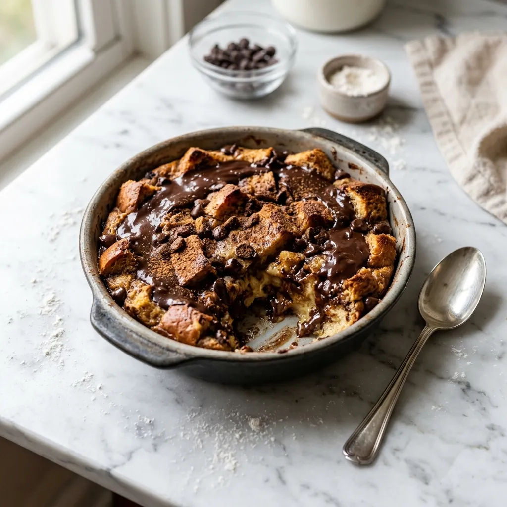 Finished Chocolate Bread Pudding dish