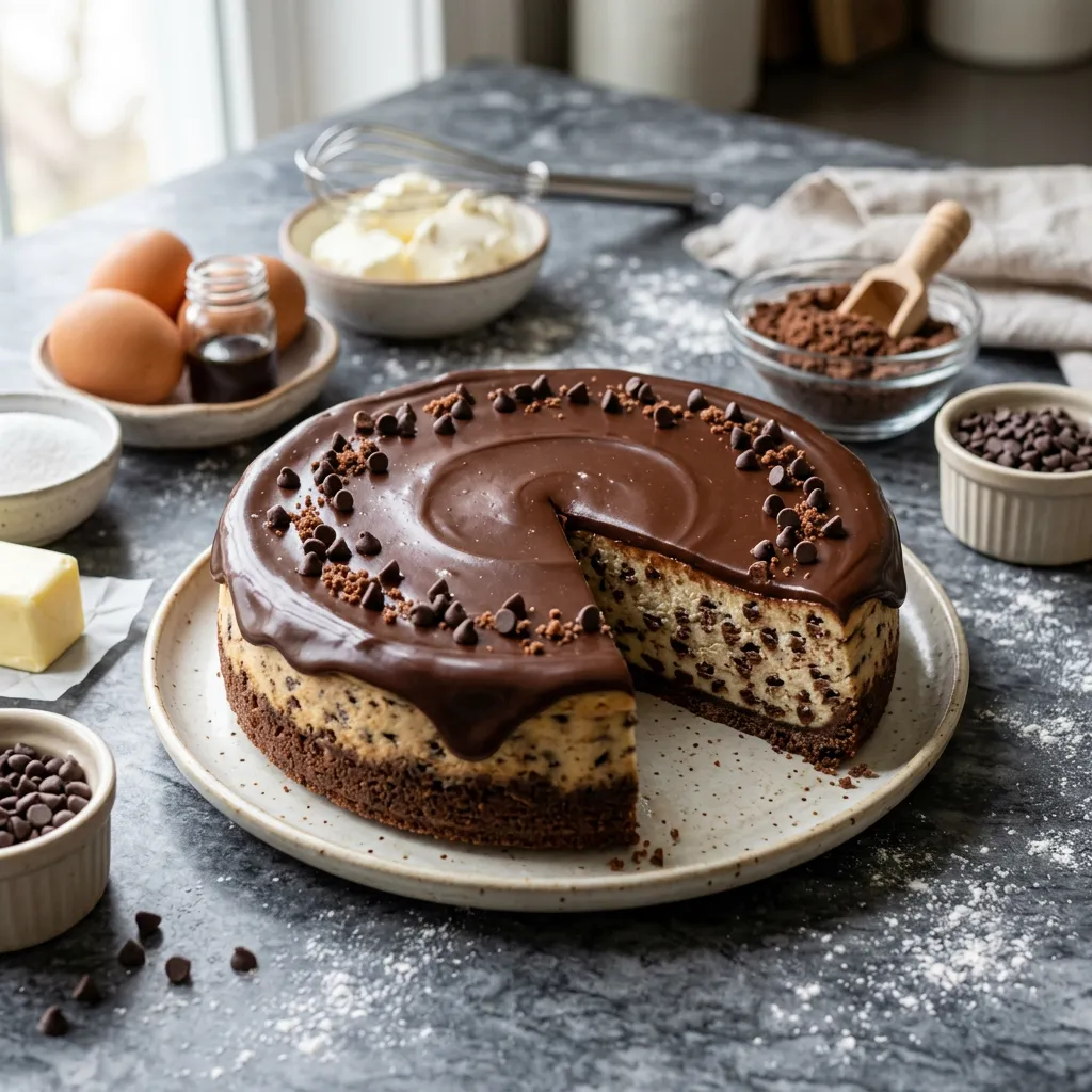 Chocolate Chip Cheesecake With Chocolate Topping