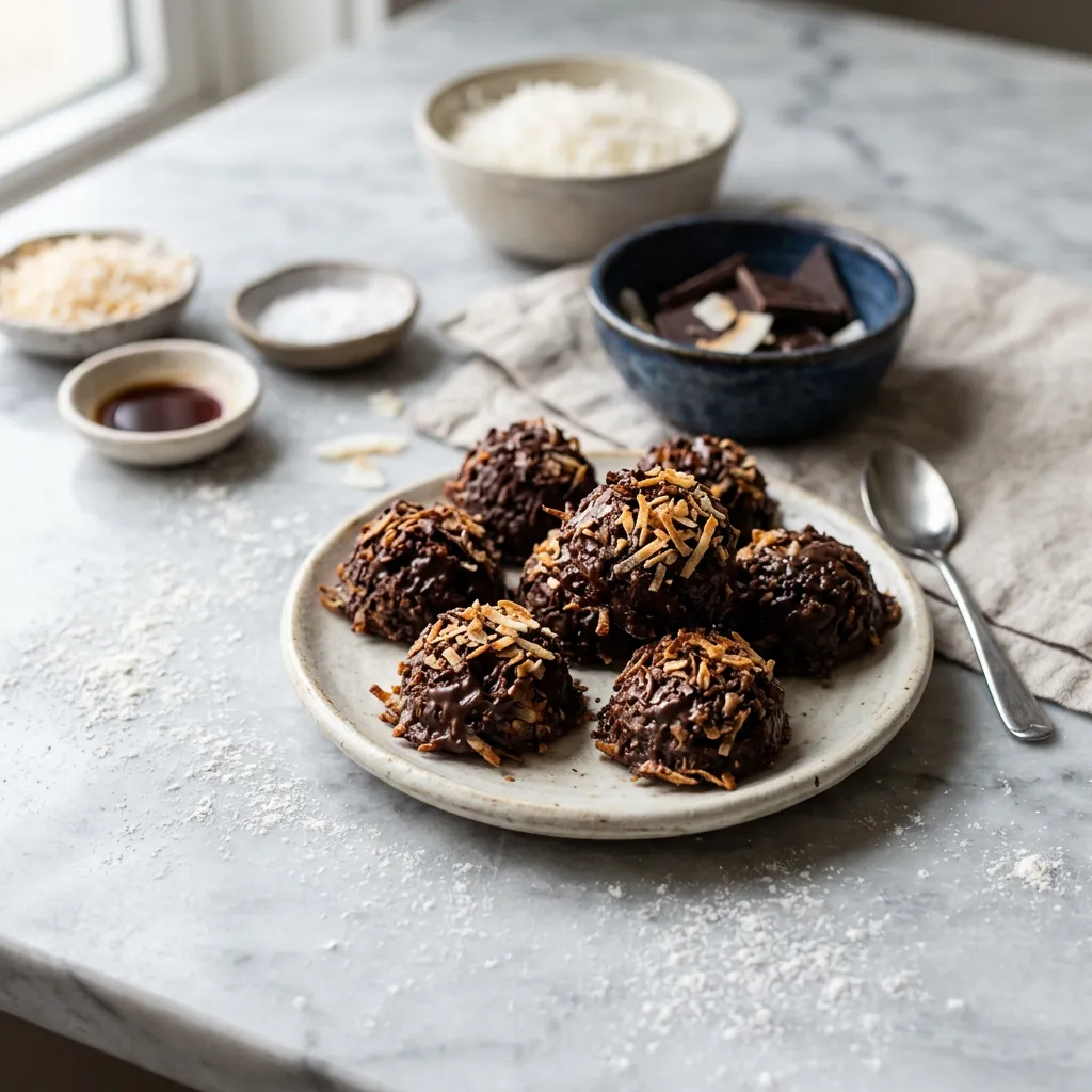 Finished Chocolate Coconut Macaroons dish