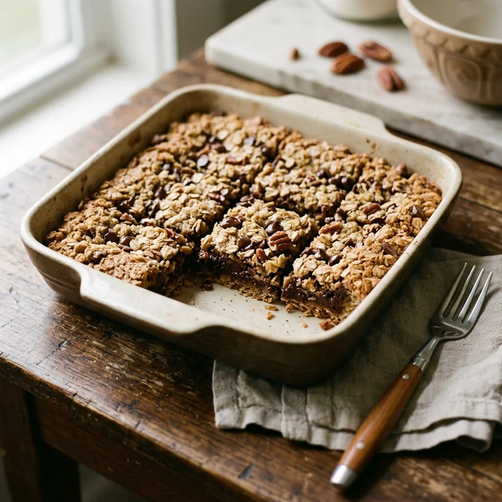 Finished Chocolate Oatmeal Bars dish