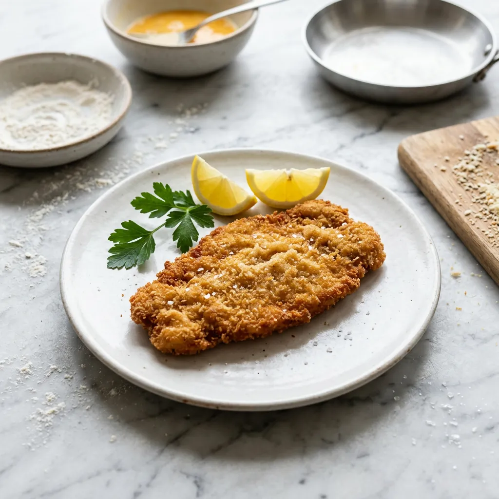 Finished Classic Breaded Veal Cutlets dish