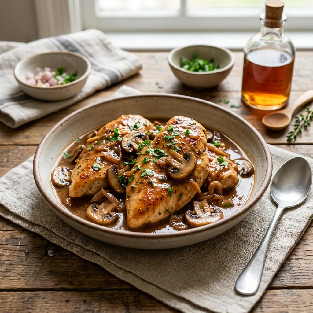 Finished Classic Chicken Marsala dish
