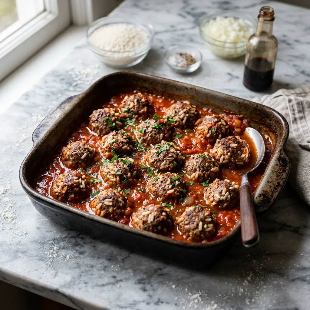 Finished Classic Porcupine Meatballs dish