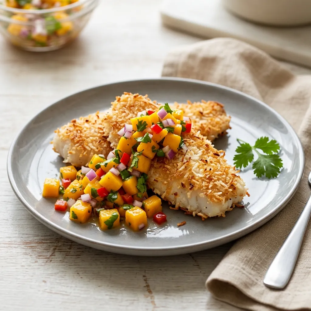 Coconut-Crusted Fish Fillets With Mango Salsa
