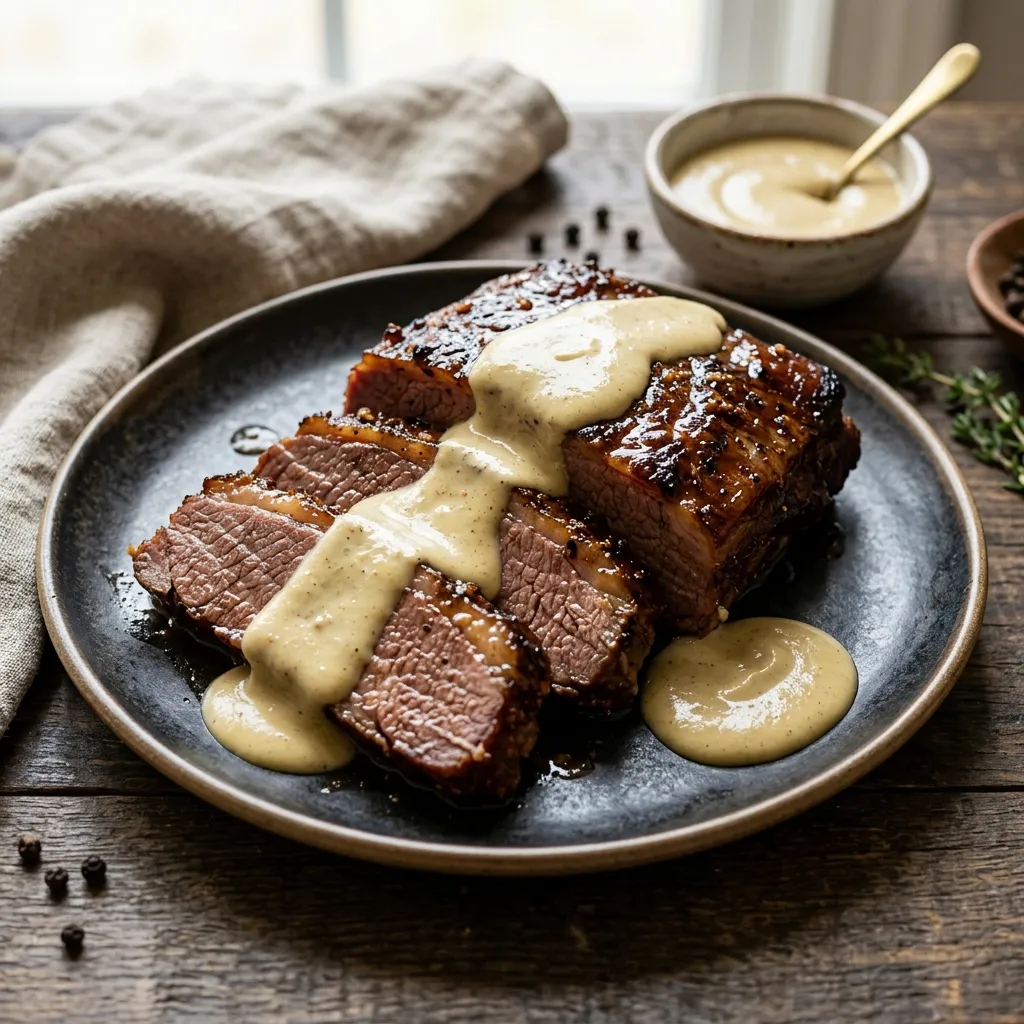 Corned Beef With Brown Sugar Glaze and Mustard Sauce