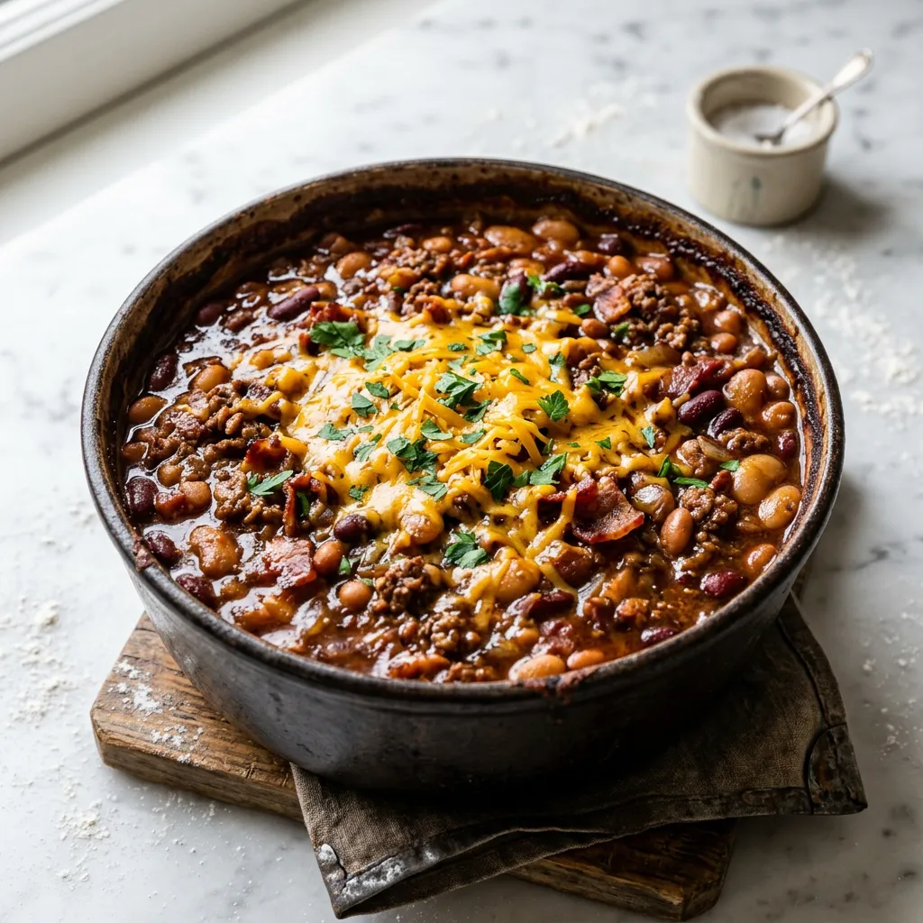 Finished Cowboy Beans With Ground Beef dish