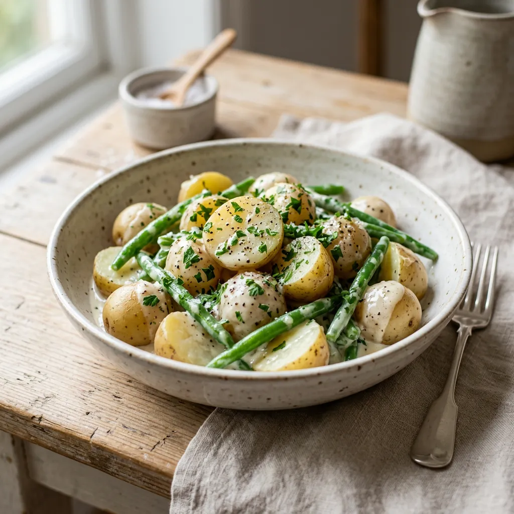 Finished Creamed Potatoes With Green Beans dish