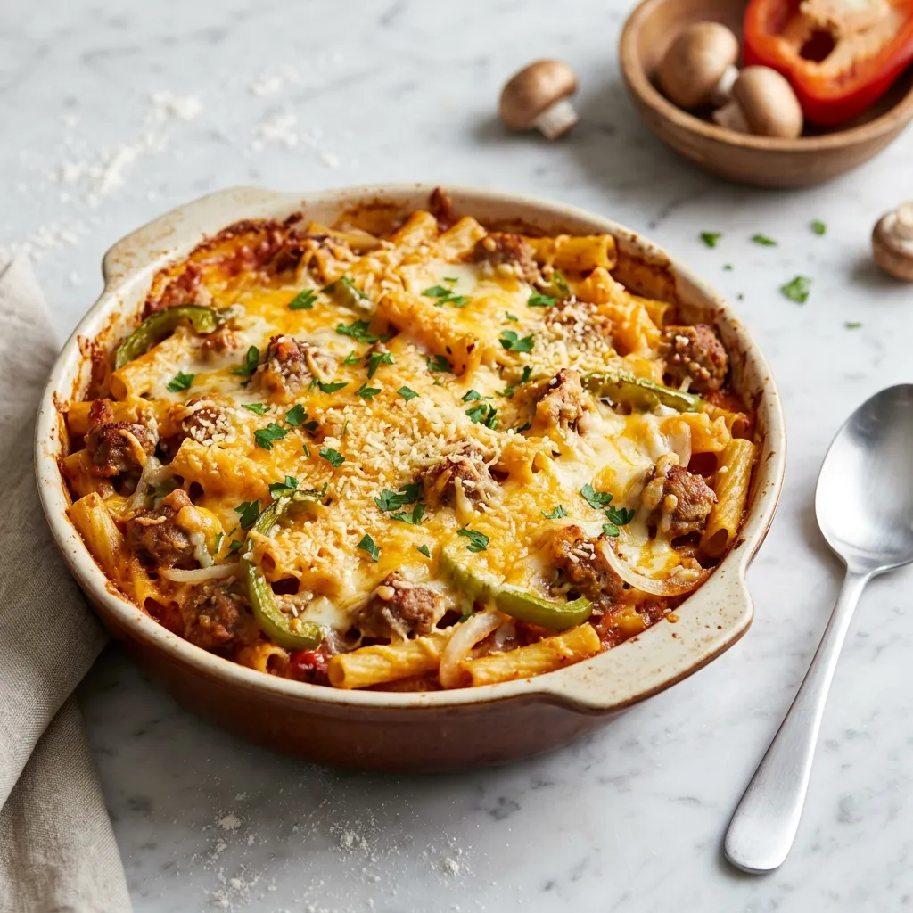Creamy Baked Ziti With Sausage and Peppers