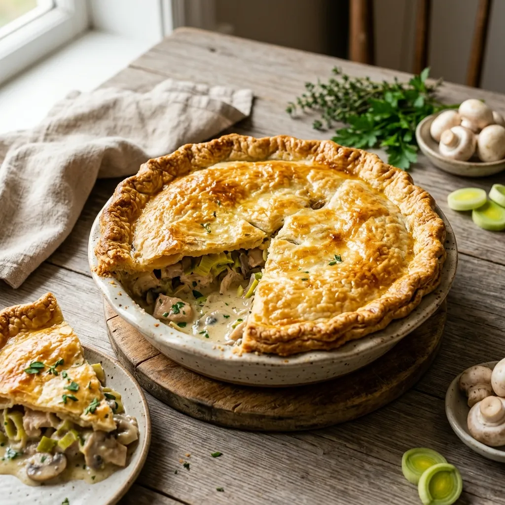 Creamy Chicken, Leek and Mushroom Pie