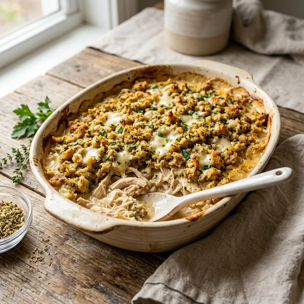 Creamy Crockpot Chicken and Herb Stuffing