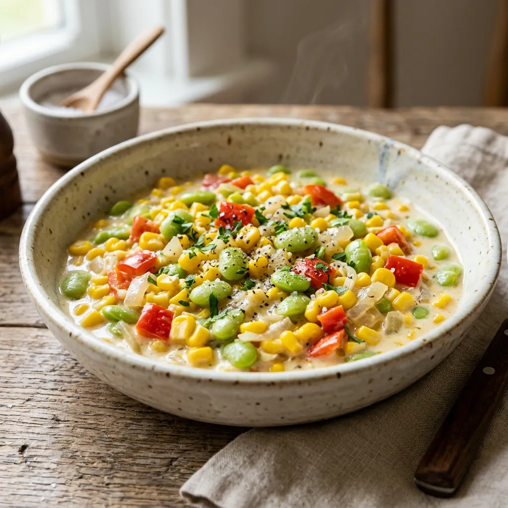 Finished Creamy Southern Succotash dish