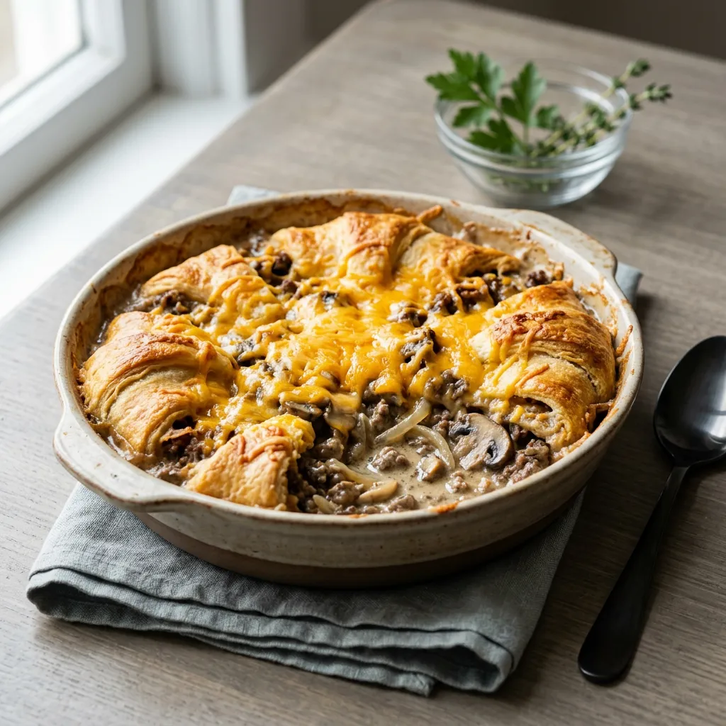 Finished Crescent Beef Stroganoff Bake dish