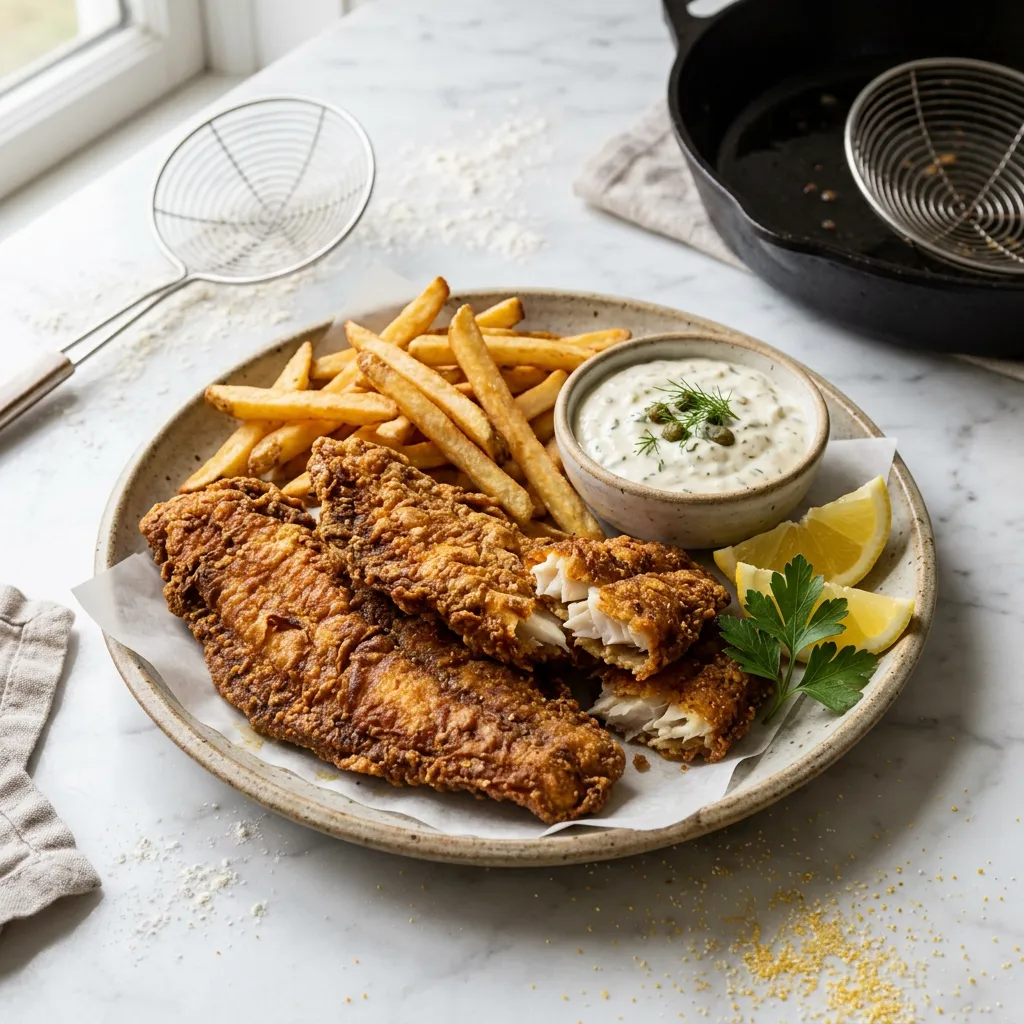 Finished Crispy Deep-Fried Flounder dish