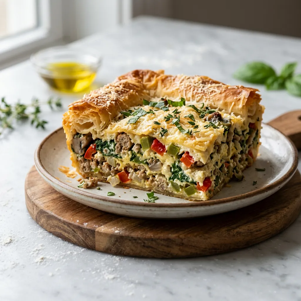 Crispy Filo (Phyllo) Sausage Egg Bake