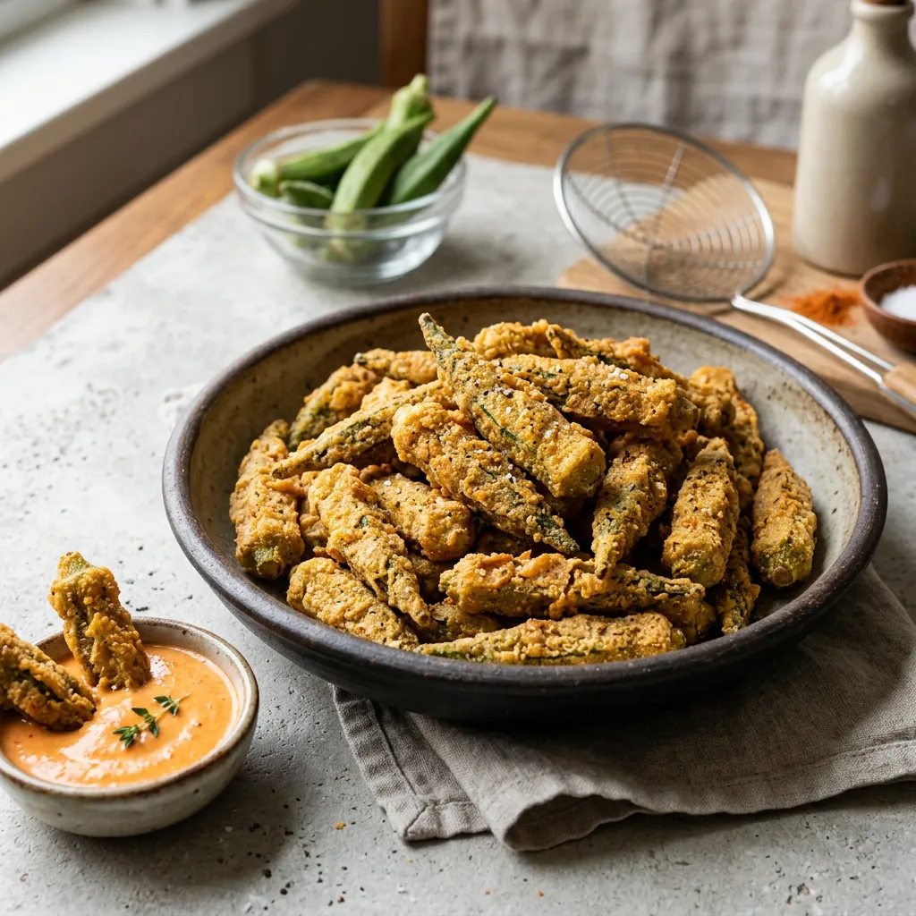 Crispy Fried Okra With Cornmeal Coating Recipe