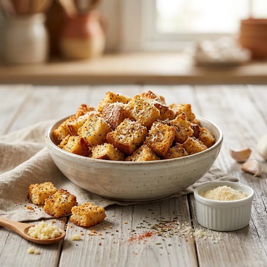 Crispy Garlic Parmesan Croutons