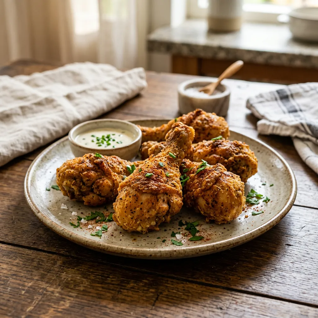 Finished Crispy Oven-Fried Chicken Drumsticks dish