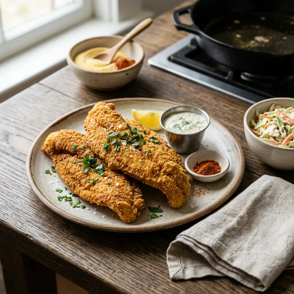 Finished Crispy Southern Fried Catfish dish