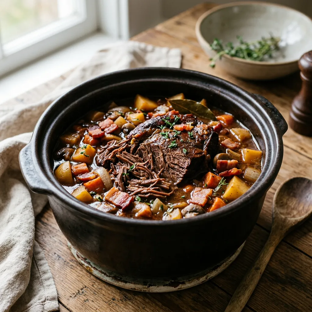 Finished Crock Pot Beer-Braised Pot Roast dish