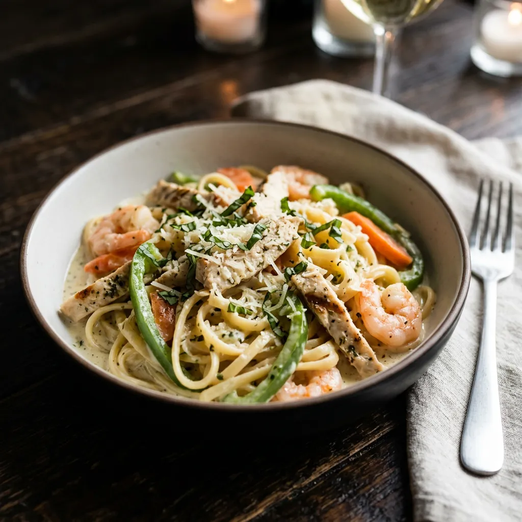 Crock Pot Chicken and Shrimp Alfredo