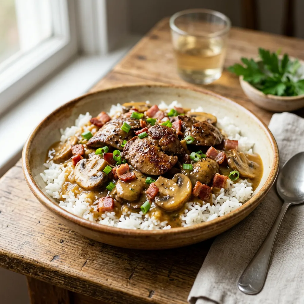 Crock Pot Chicken Livers With Mushrooms and Bacon