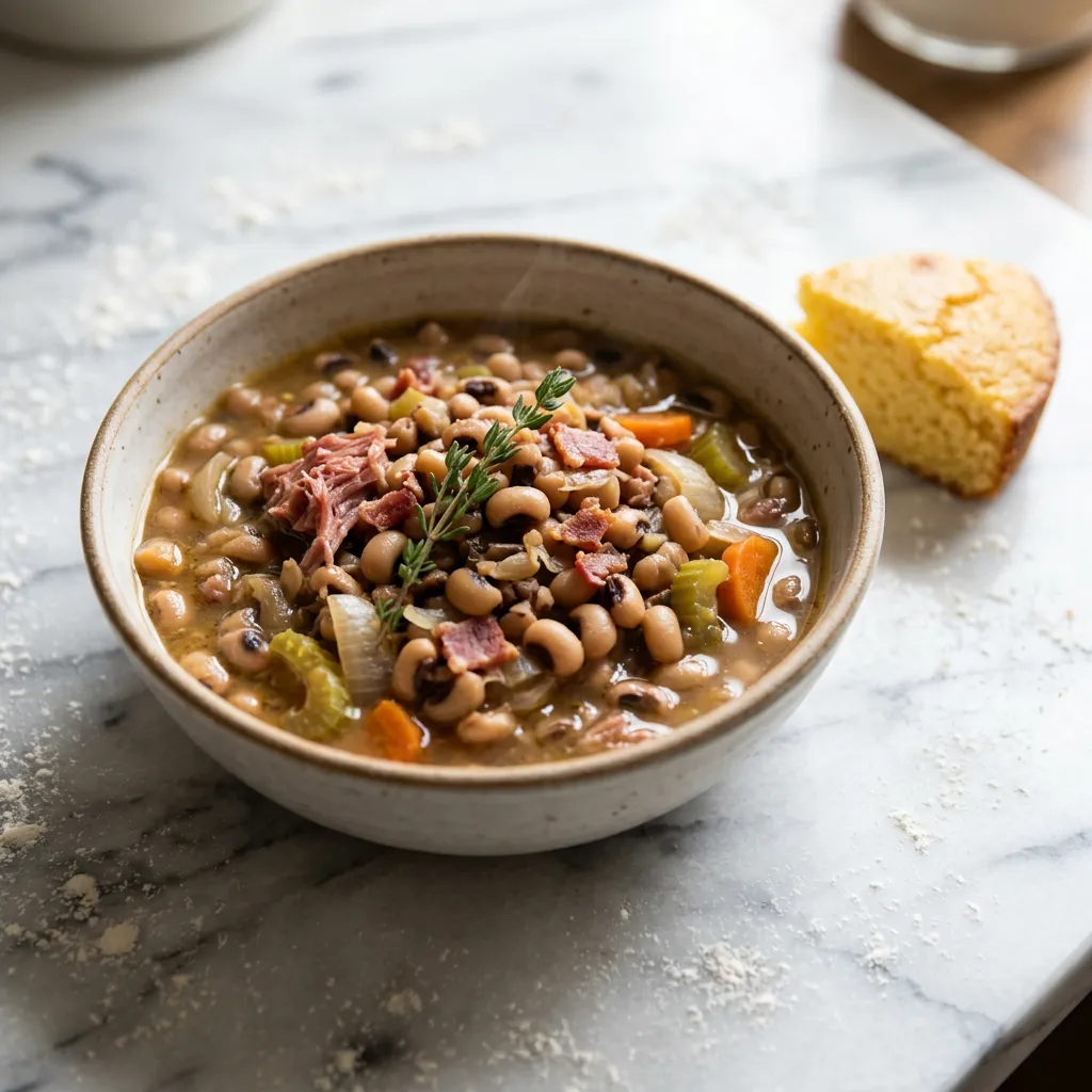 Finished Crock Pot Southern Black-Eyed Peas With Ham Hock dish