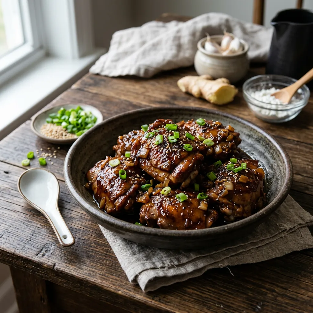 Finished Crock Pot Sticky Chicken dish
