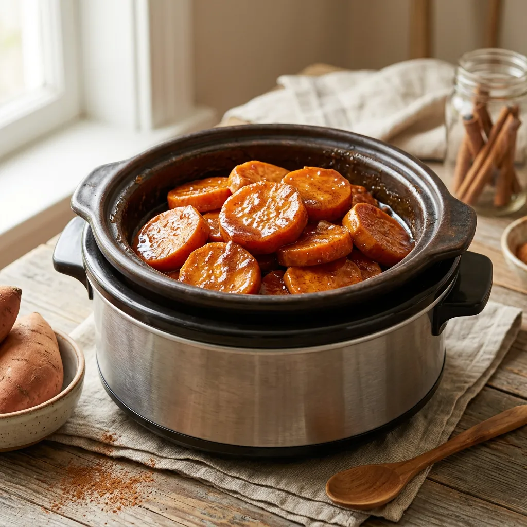 Crockpot Caramel Glazed Sweet Potatoes